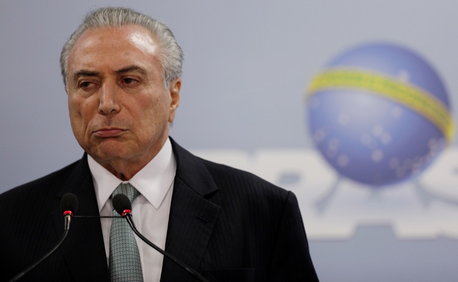 Brazil's President Michel Temer speaks at the Planalto Palace in Brasilia, Brazil, May 18. Brazil's President Michel Temer speaks at the Planalto Palace in Brasilia, Brazil, May 18.